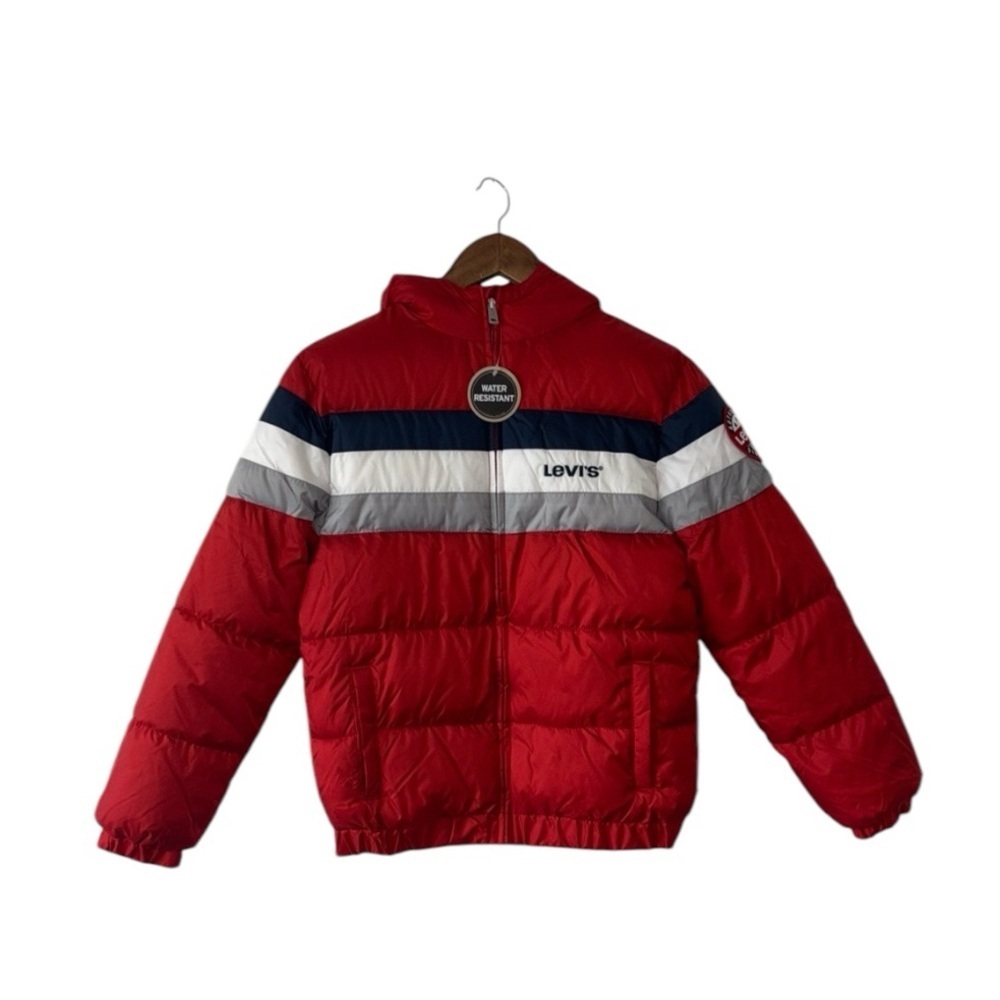 NEW Levi’s Red Blue Puffer Winter Coat Size Boys Large 12-13